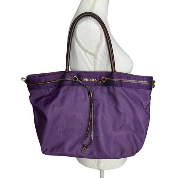 Prada Tessuto Nylon Jacquard Logo Tote in Viola Purple 16"x10" Shoulder Tote Bag - Picture 1 of 16